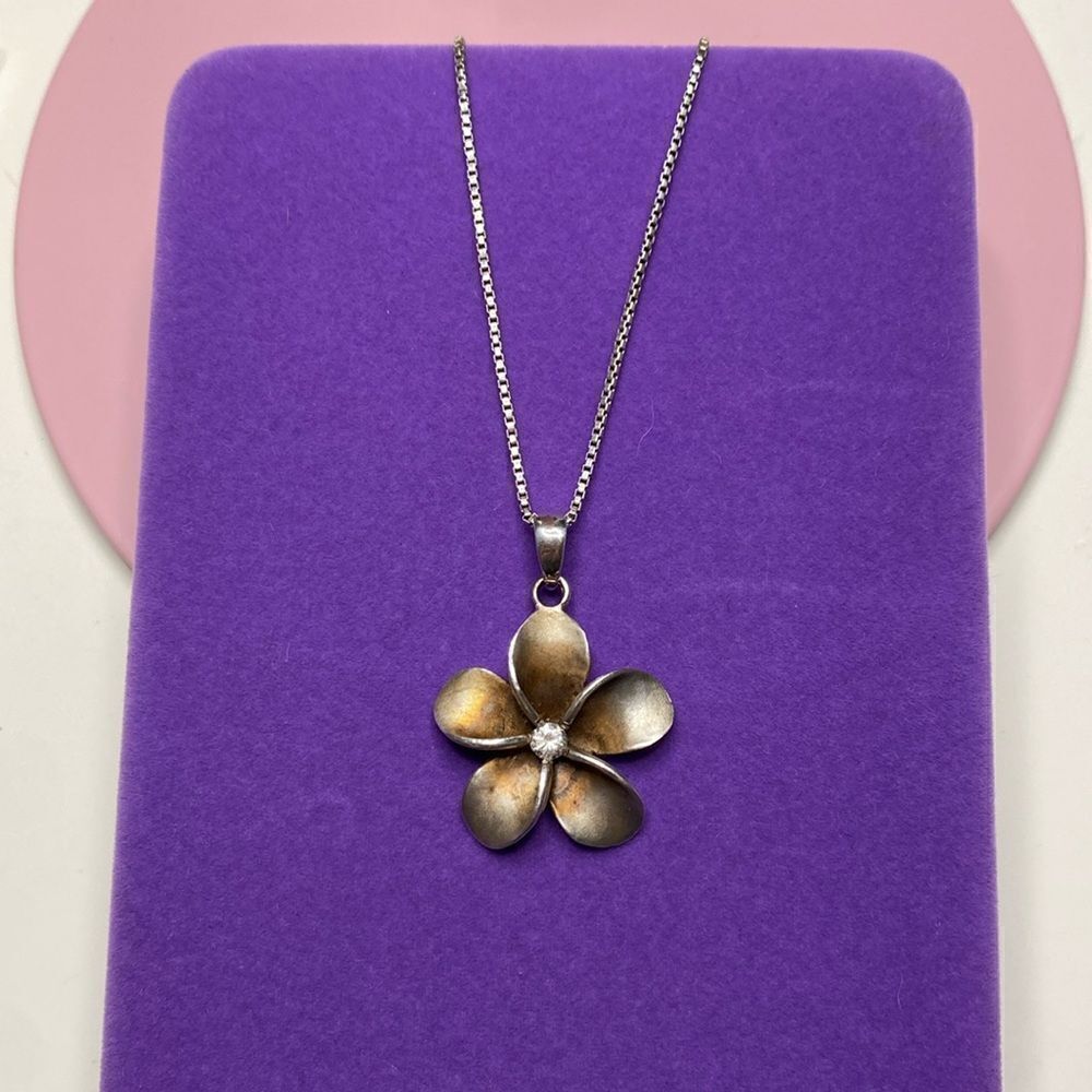 💛 Sterling Silver Plumeria CZ Flower Necklace